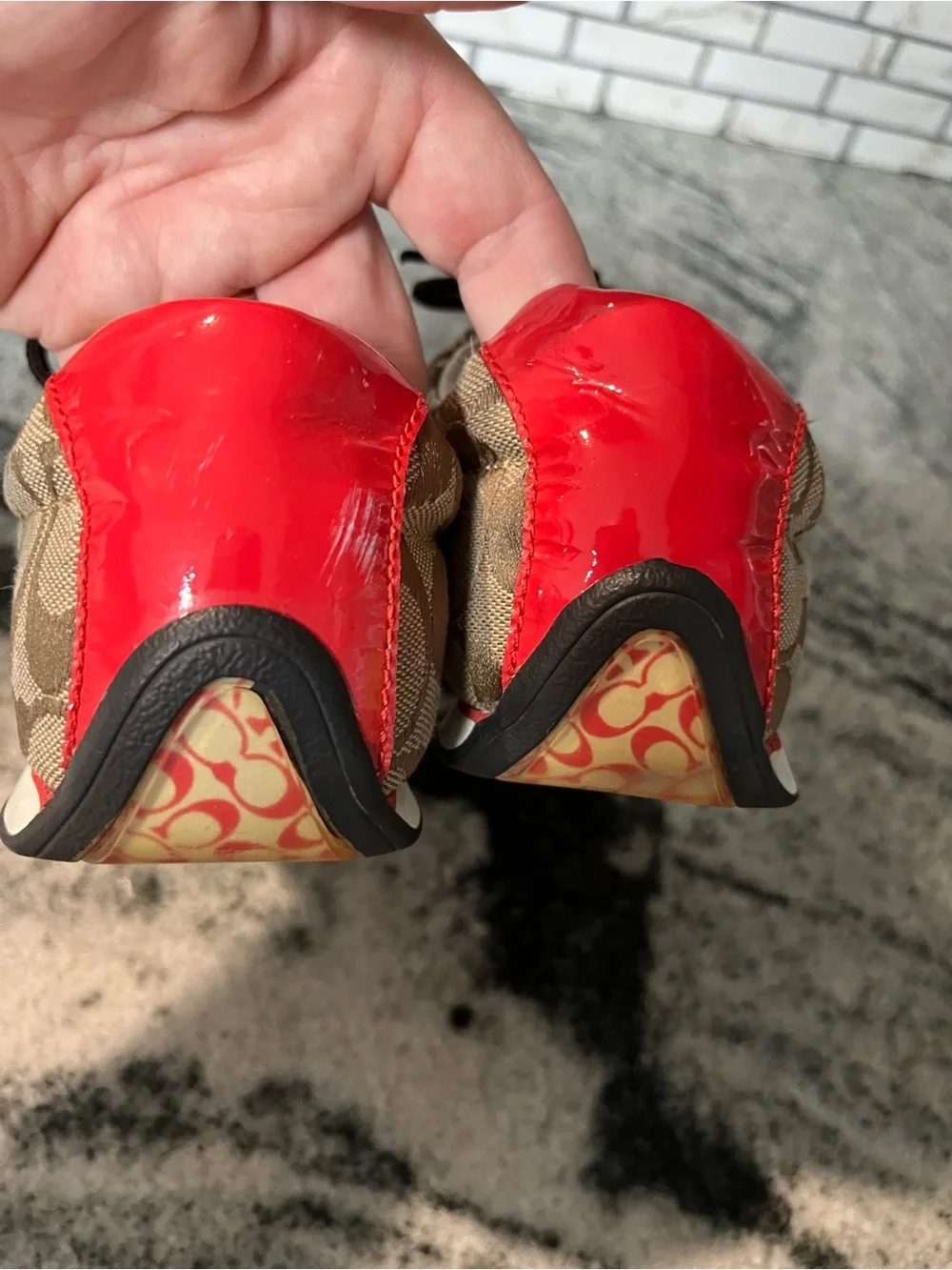 Coach Brown Signature Sneakers with Pink & Red Accents 7 M